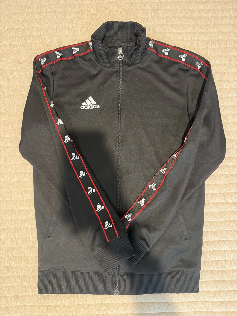adidas Black Full-Zip Track Jacket with Red Shoulder Piping